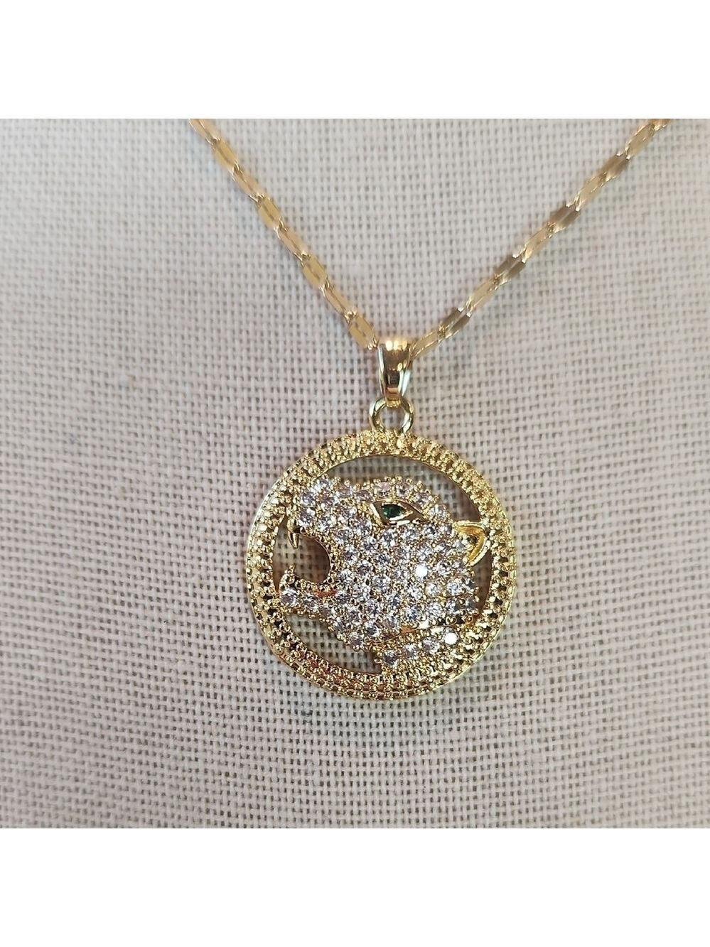 18k Gold Plated Stainless Steel Simulated Diamond  Jaguar Pendant and Chain